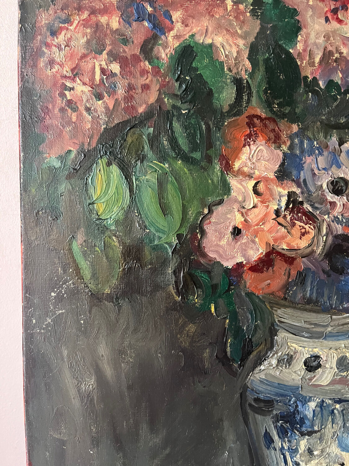 Bouquet of flowers on an entablature, signed