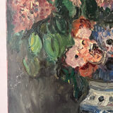 Bouquet of flowers on an entablature, signed