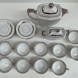 Art Deco service, porcelain with platinum, Kintsugi restoration.