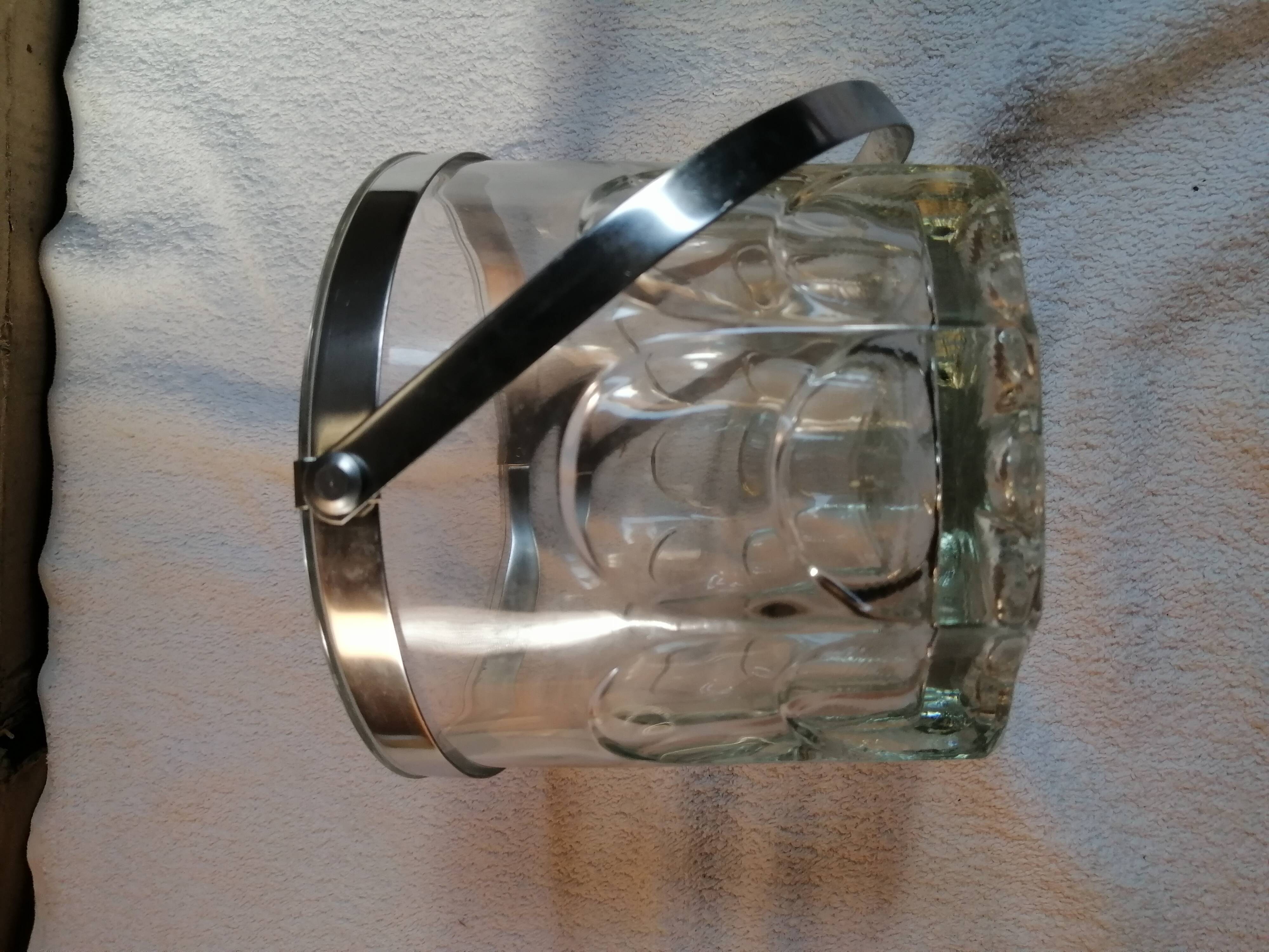 Glass and metal ice bucket
