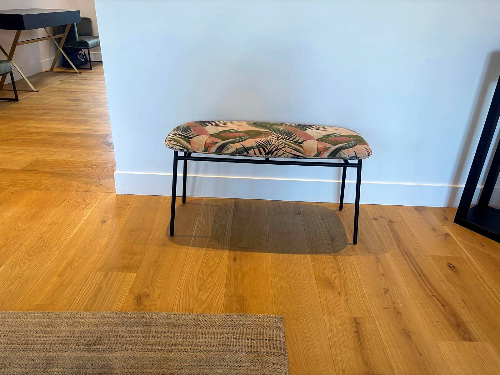 Calligaris bench in tropical patterned fabric
