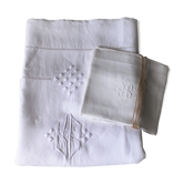 Drap & taie oreiller anciens en lin brodés main