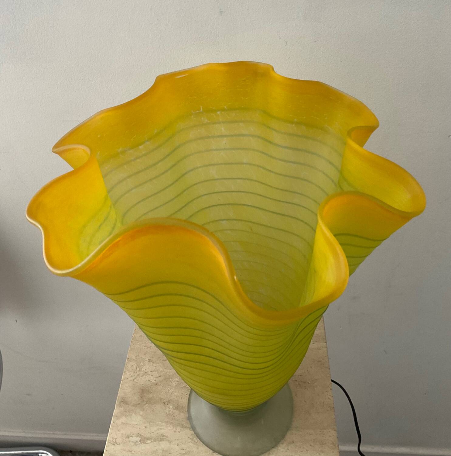 Vintage glass paste lamp with handkerchief neck