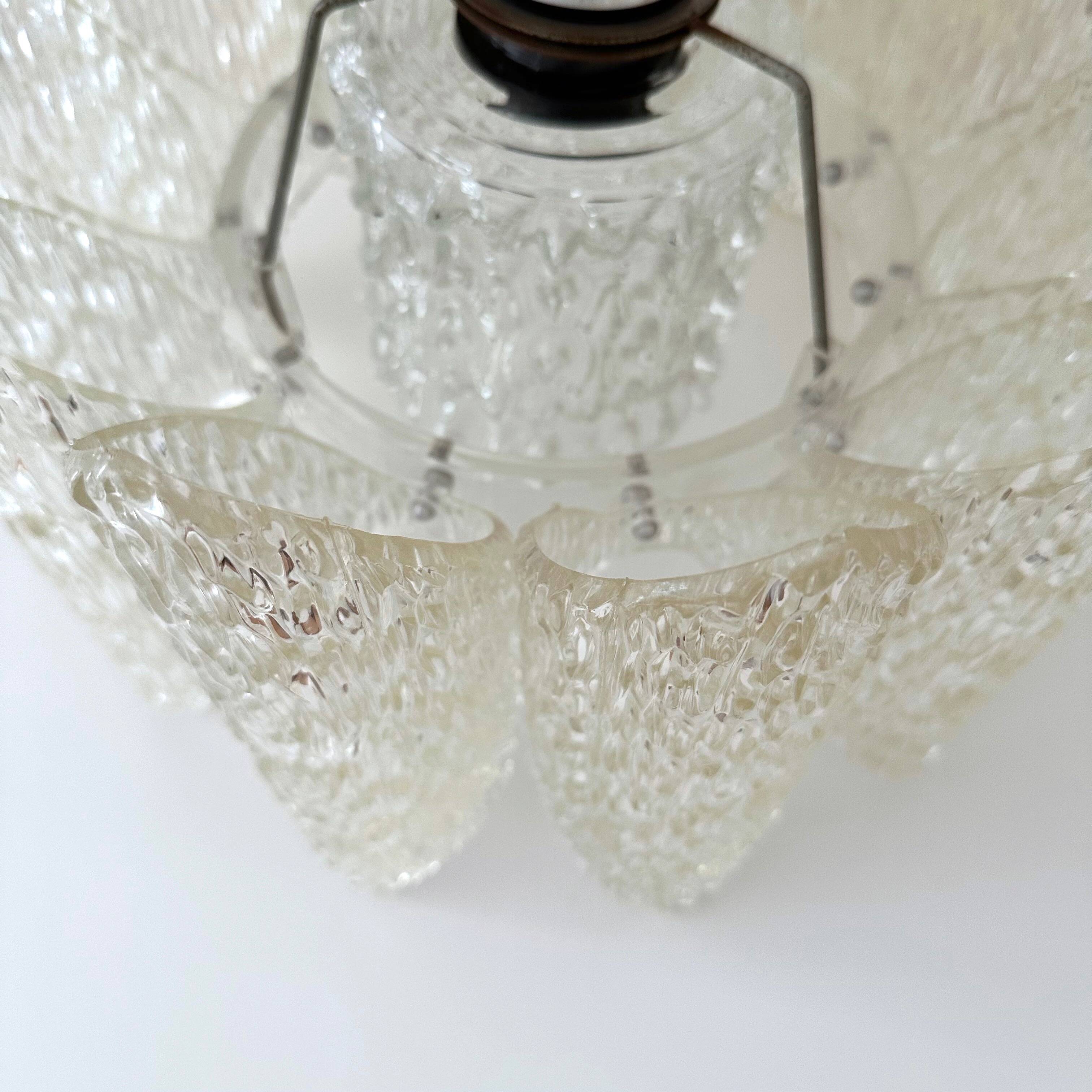 Ice Glass Lamp, Mid-Century Acrylic Pendant Light, Kalmar Era Ceiling Lamp