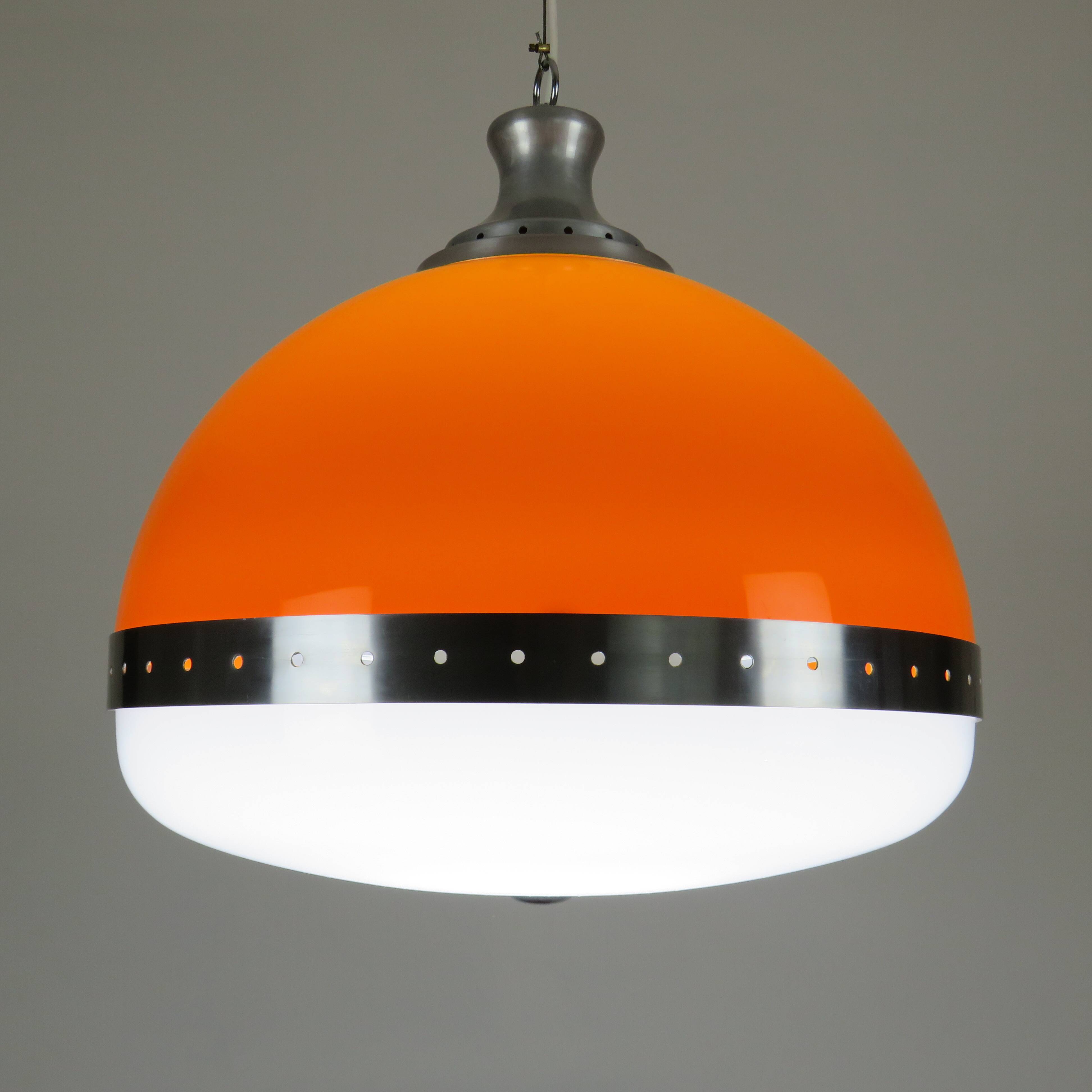 Large Italian pendant light (diameter 50 cm) orange and white Space Age 1960s