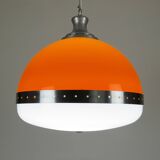 Large Italian pendant light (diameter 50 cm) orange and white Space Age 1960s