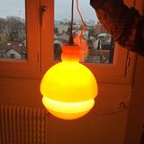 Globe pendant light in orange and white opaline glass, wiring in working order