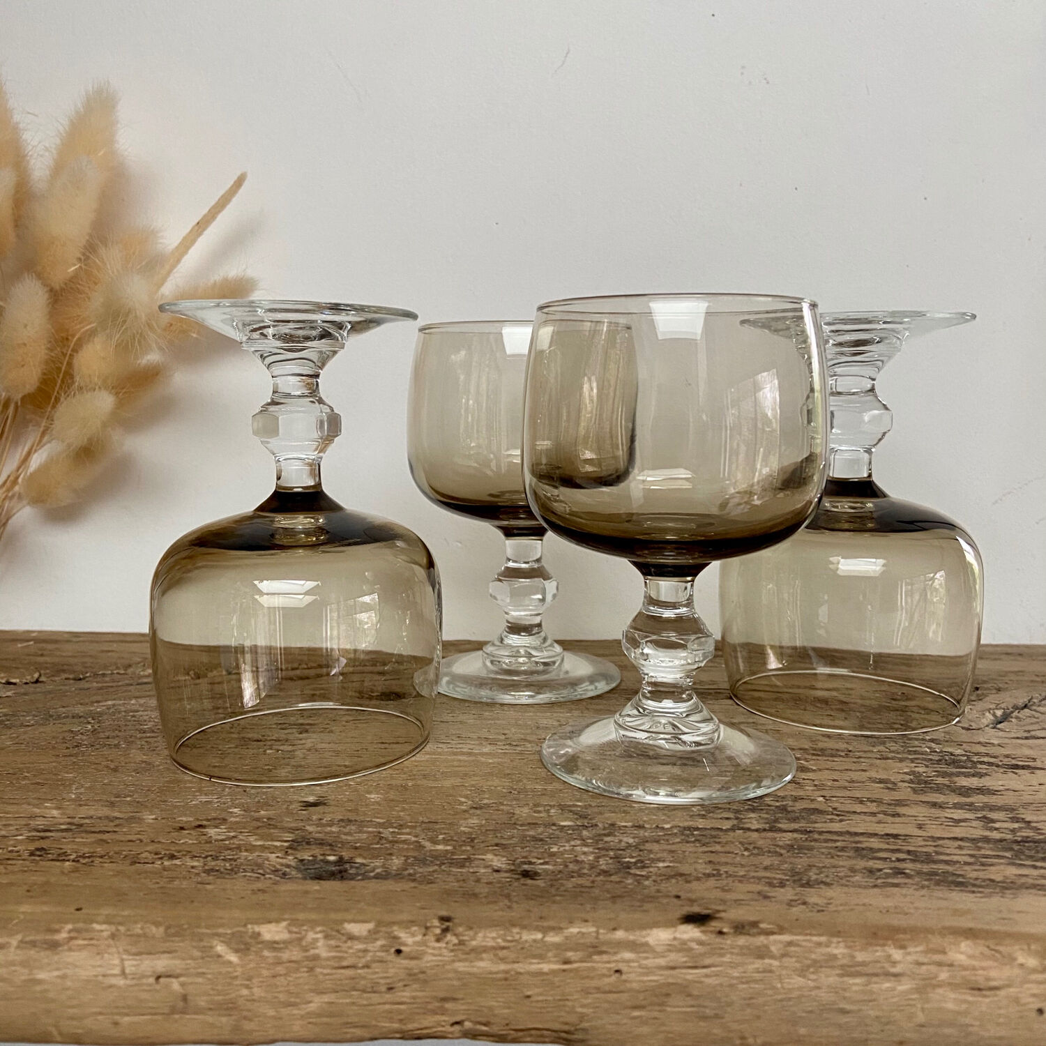 4 vintage luminarc smoked glasses
