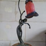 Art nouveau bronze lamp and glass paste