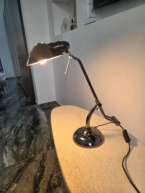 Vintage retro black chrome design lamp from the space age 80s.