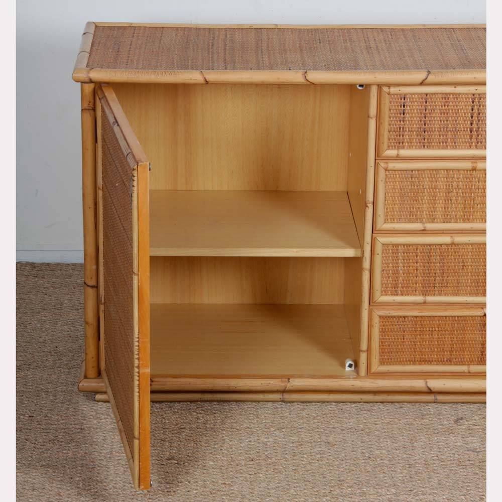 Vintage wicker, bamboo and brass chest of drawers by Dal Vera, 1970.