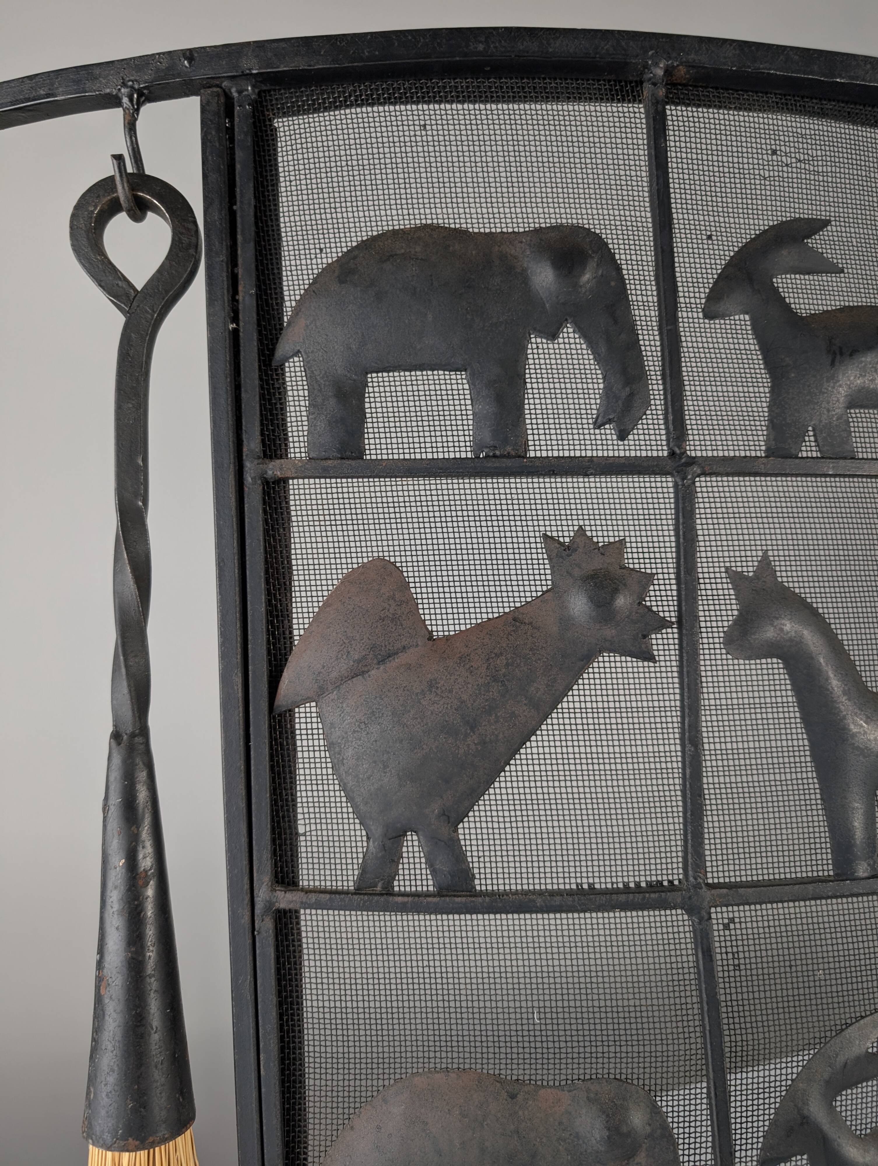 Pare-feu animalier en fer forgé, par Atelier Marolles, années 1950
