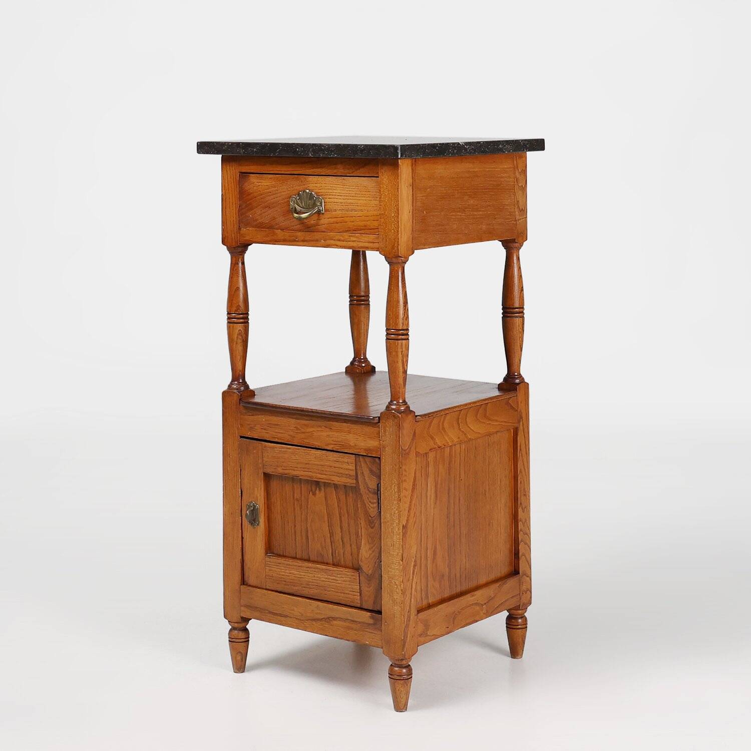 Table de nuit Art Déco française avec plateau en pierre bleue, années 1920