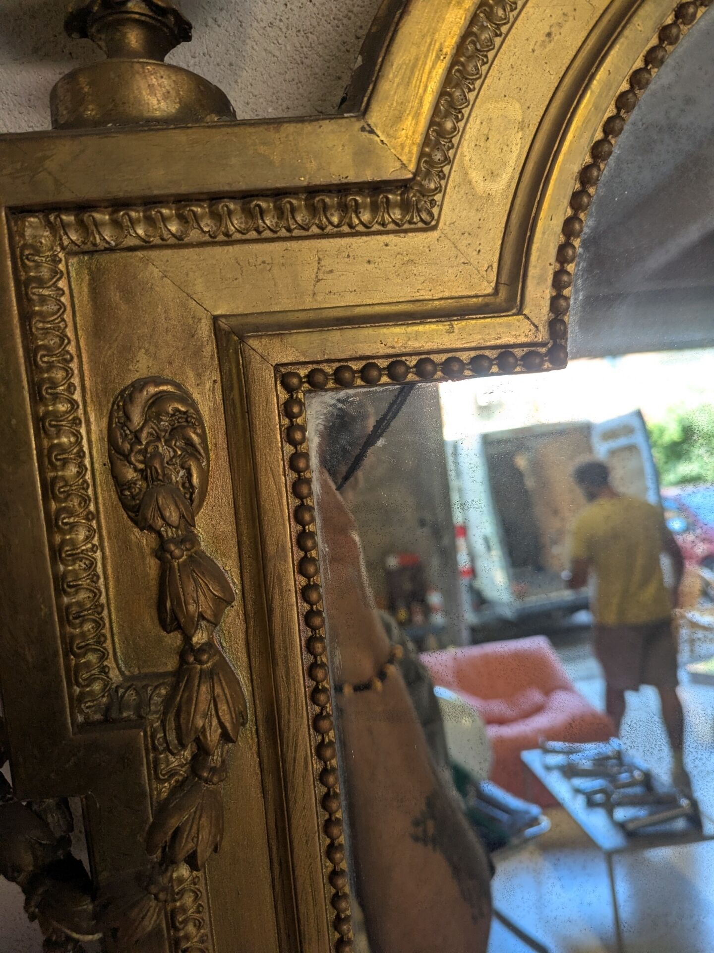 Large Louis XVI gilded wood mirror with mercury glass – 19th century