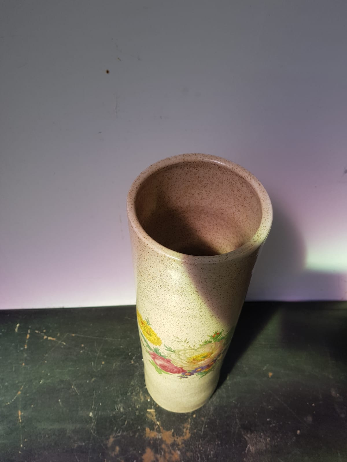 Old Vase Enamelled Sandstone Scroll Painting Decoration Vintage Flowers