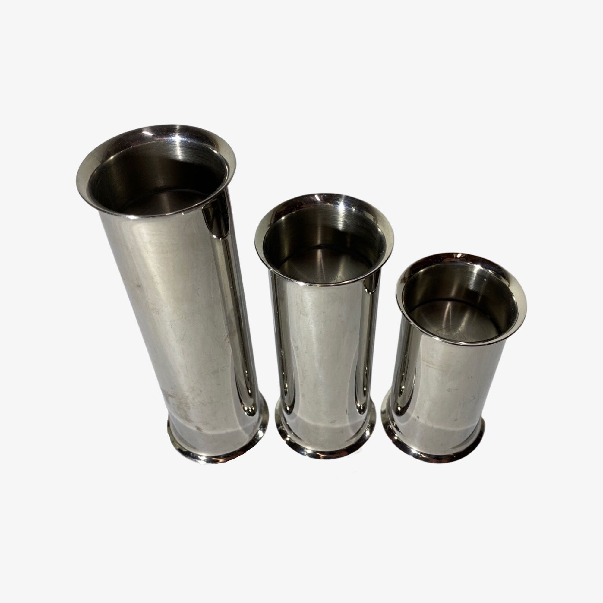 Set of 3 retro tea light candle holders | silver colored mid century candle holders