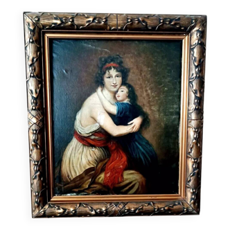 Antique Family Portrait Painting 19th Century "Lebrun"