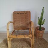 Vintage rattan and braided rope armchair