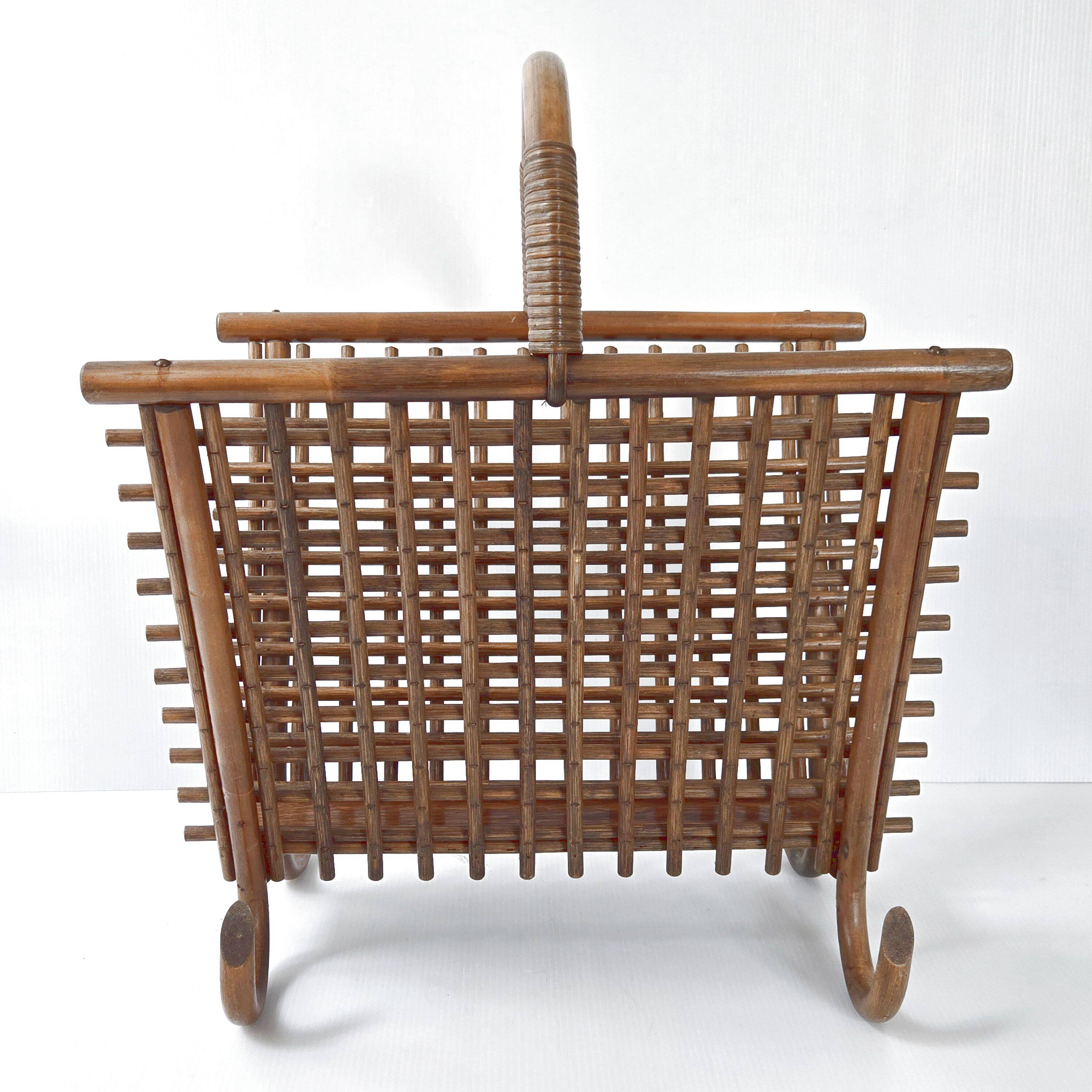 Vintage bamboo & rattan magazine rack 1960