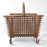 Vintage bamboo & rattan magazine rack 1960