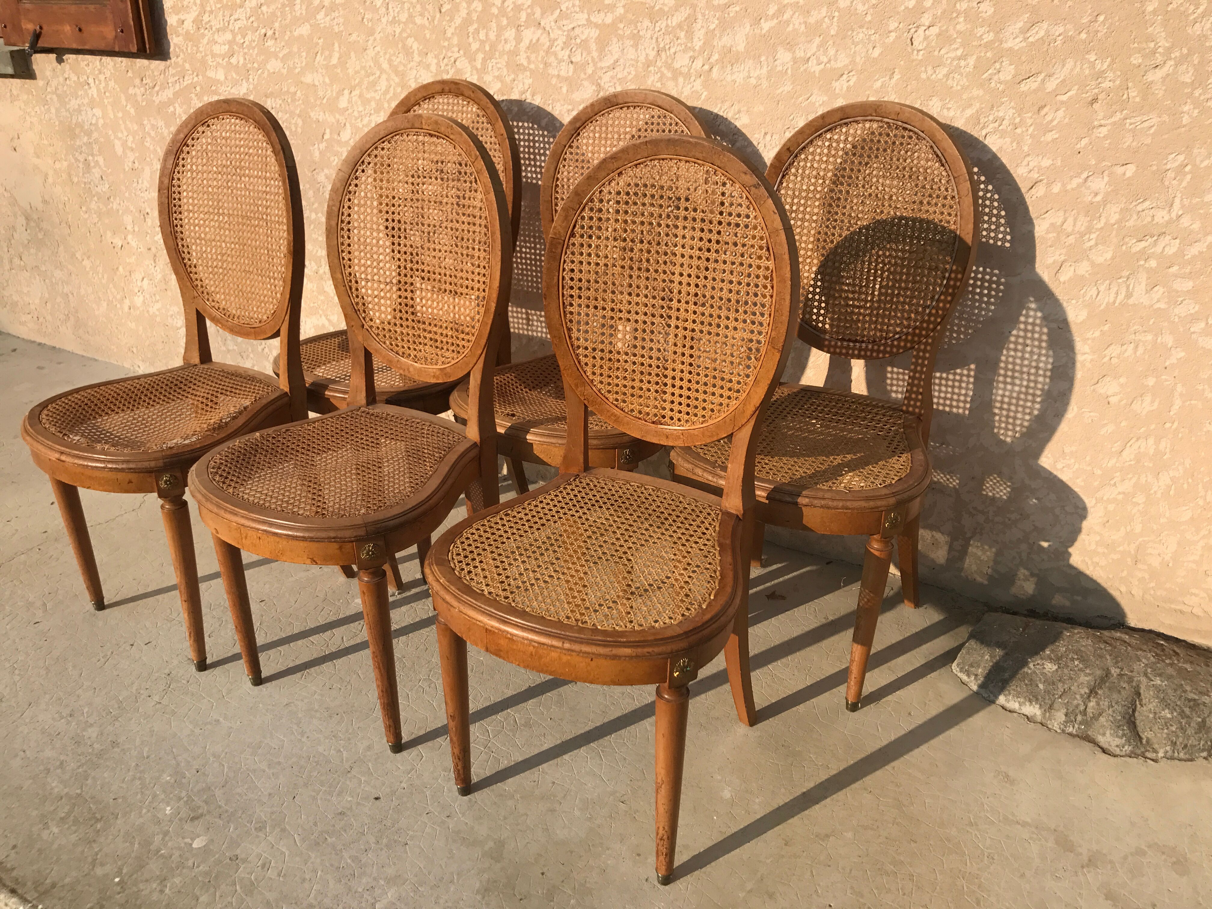 Set of 6 canned chairs Louis XI