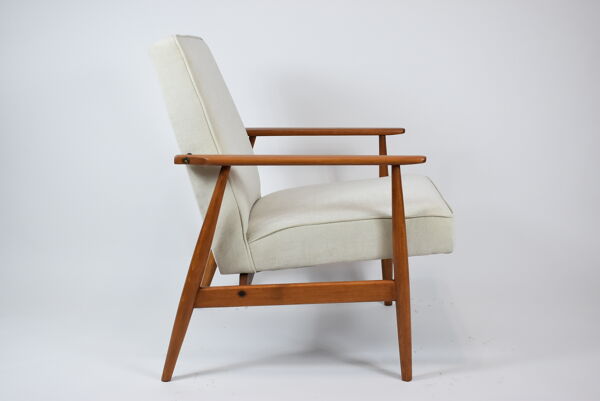 Fauteuil d’origine vintage « Fox » conçu par H. Lis années 1970, tissu beige, entièrement rénové