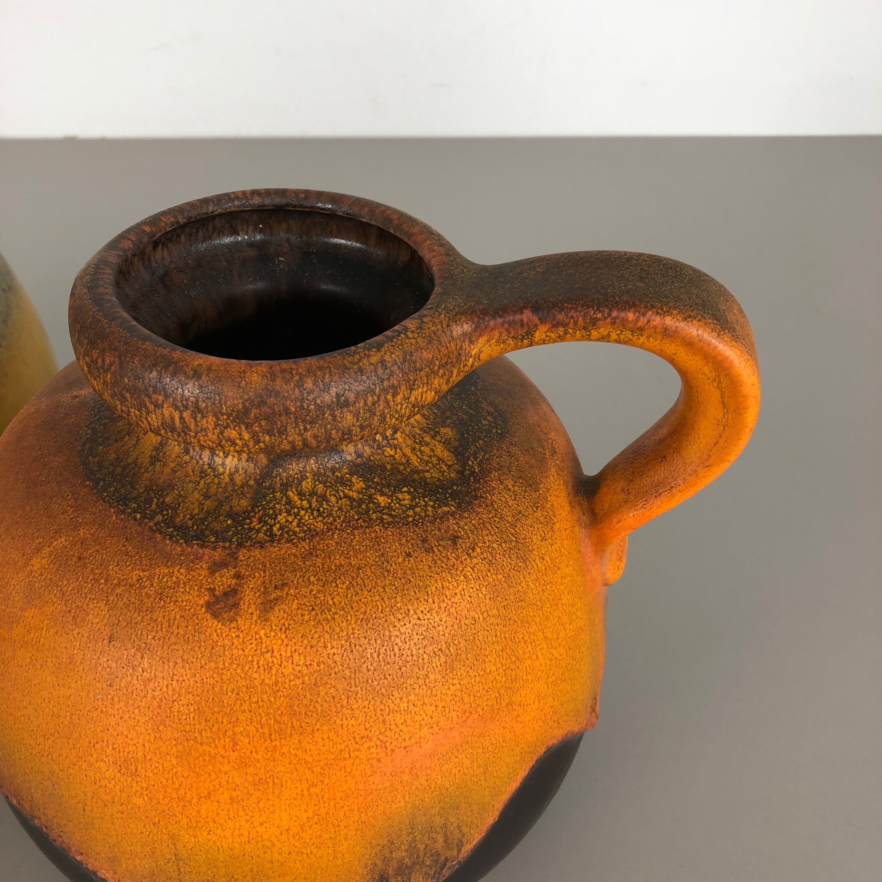 Set of two pottery fat lava vases model "484-21" made by Scheurich Germany 1970s