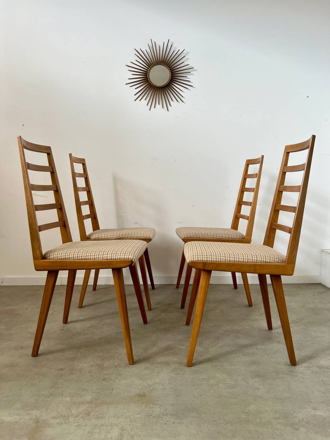 Set of 4 Scandinavian design beech chairs from the 70s vintage