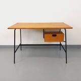 Pierre Paulin vintage modernist desk in oak wood and black metal