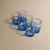 Six Blue Glass Tumblers with Arched Rim by Pitti Studio, Italian Mid-Century Glassware