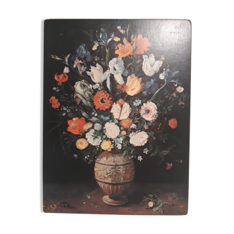 Reproduction painting on wood, still life, bouquet flowers, after Jan Brueghel the elder