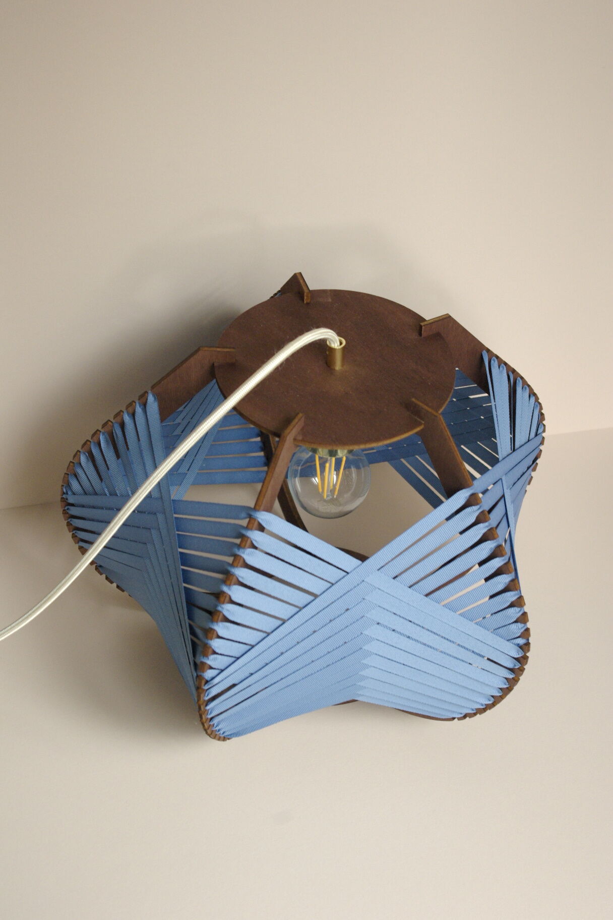 Large blue woven lamp to install
