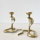 Pair of vintage brass snake candlesticks