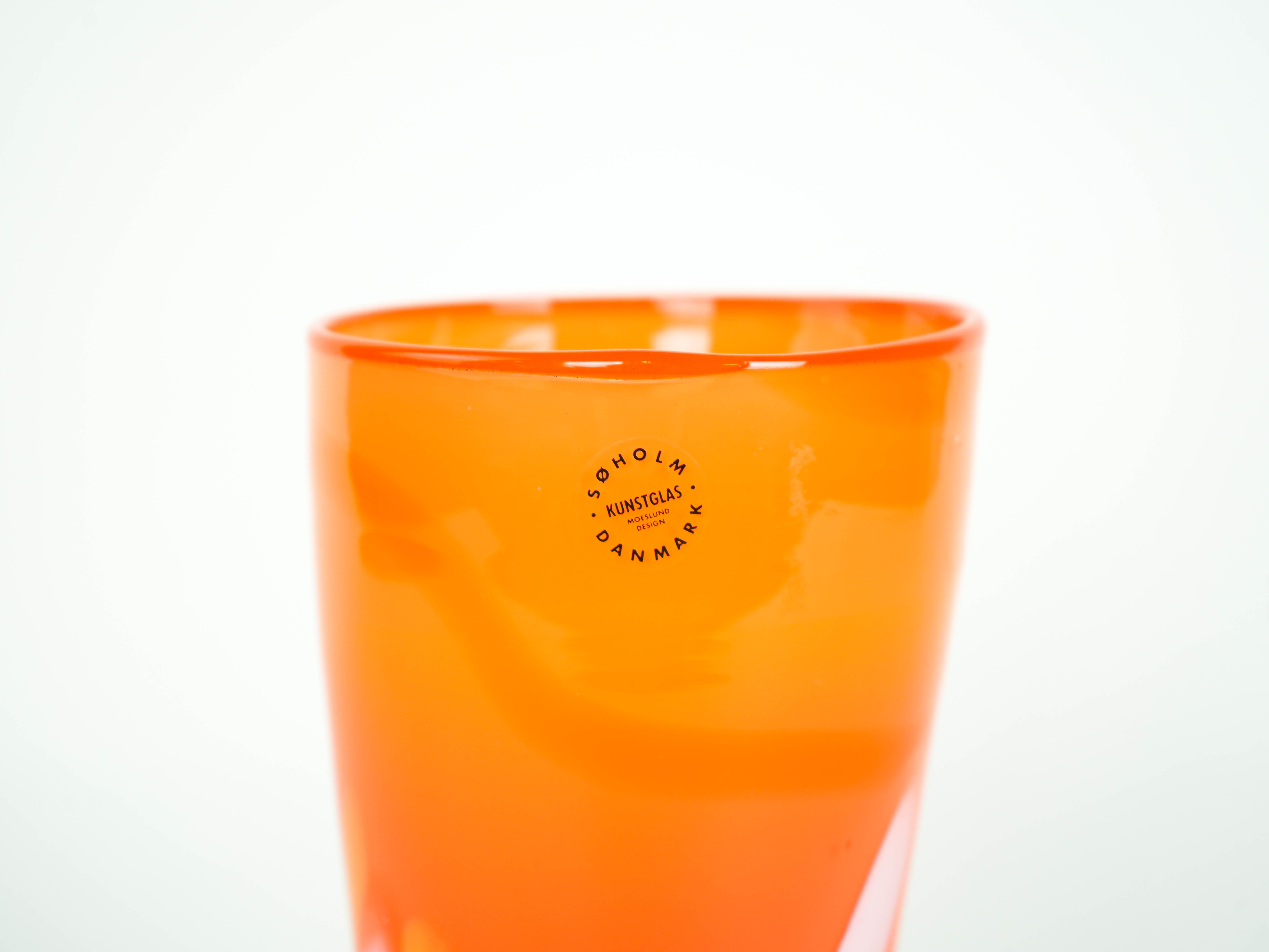 Orange glass vase, Danish design, 1960s, manufactured by Søholm