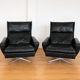 Vintage Danish Georg Thams matching black leather lounge chairs 1970s