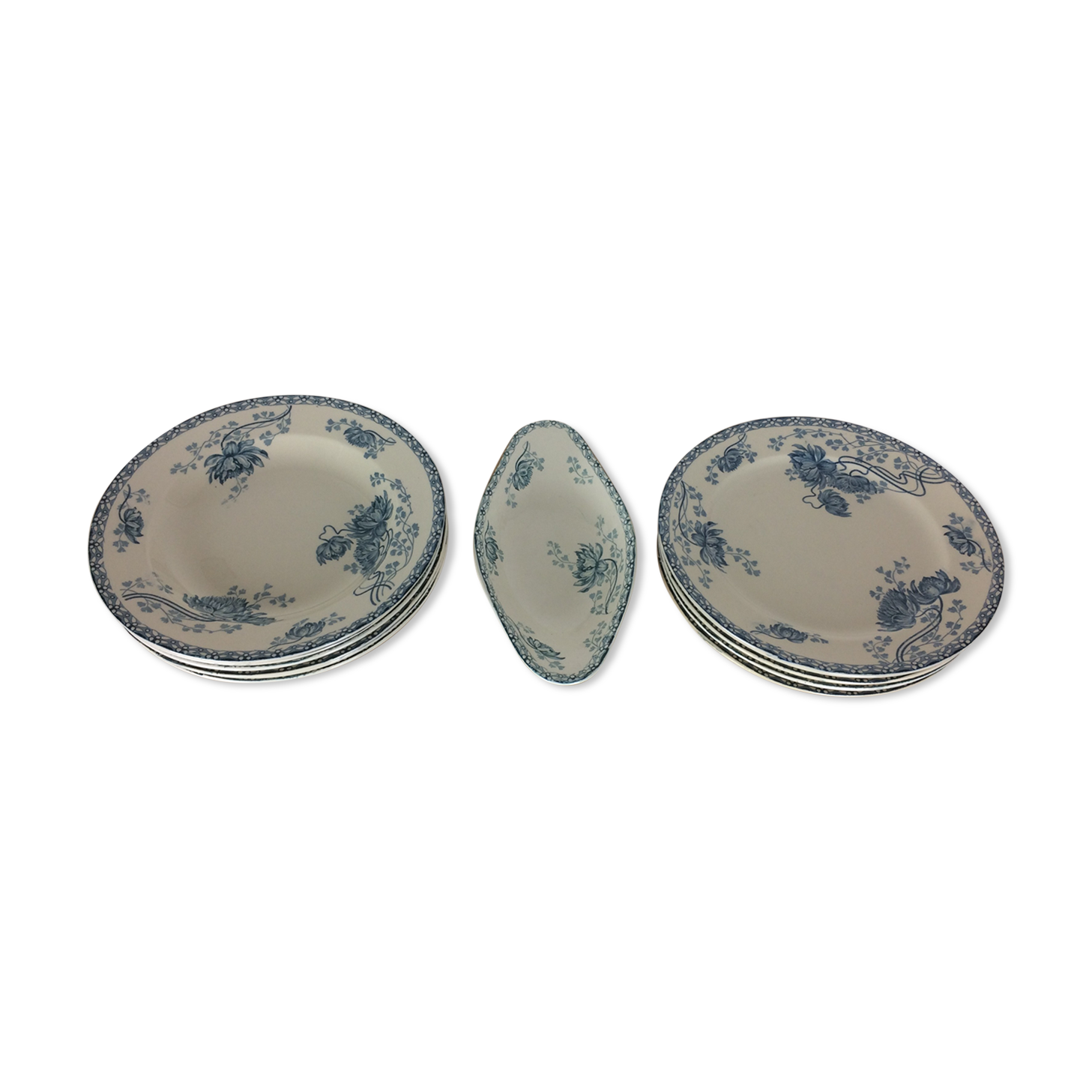 6 assiettes plates, 6 creuses, 1 ravier Royat Sarreguemines