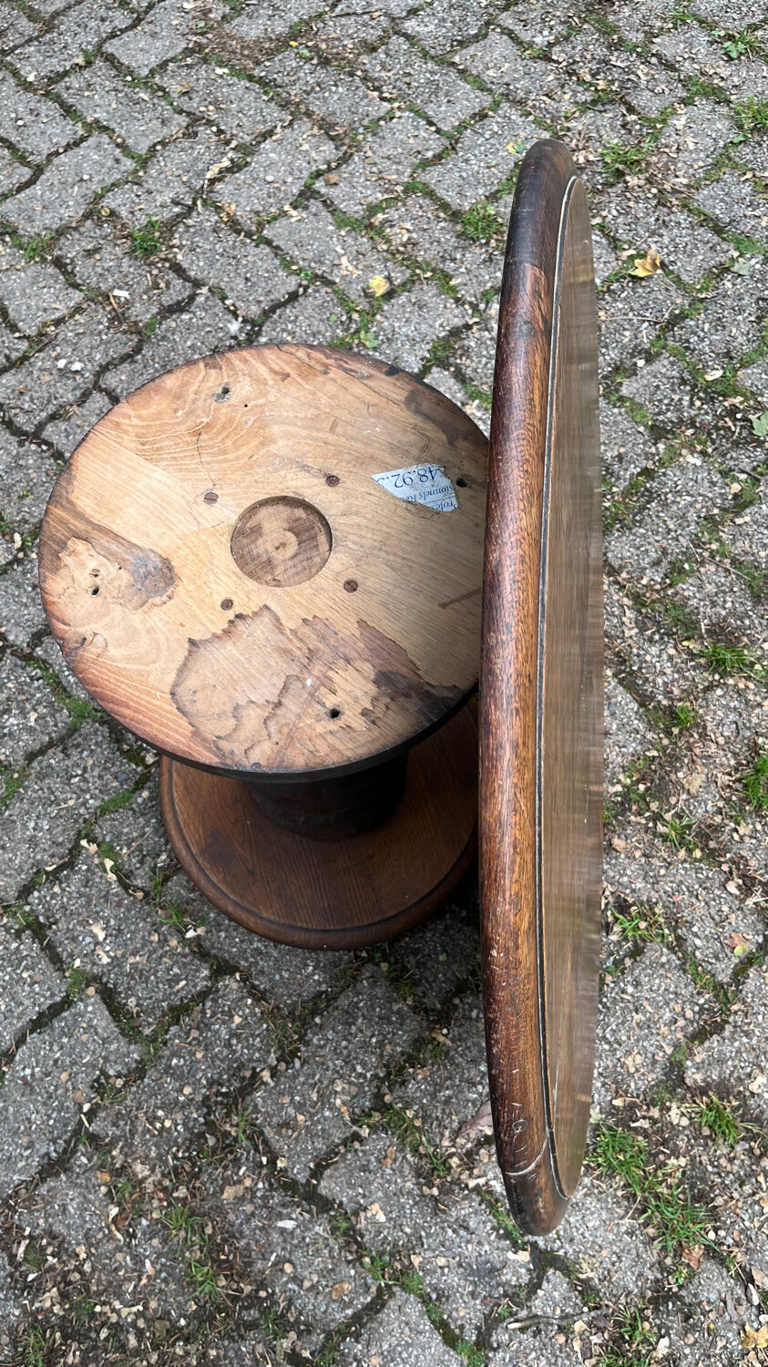 Pedestal table oak screw vintage press