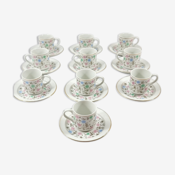 10 tasses à café porcelaine vintage made in Japan HMK fleurettes