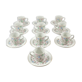 10 tasses à café porcelaine vintage made in Japan HMK fleurettes