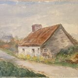 Tableau ancien , ferme dans le Cantal XX siècle