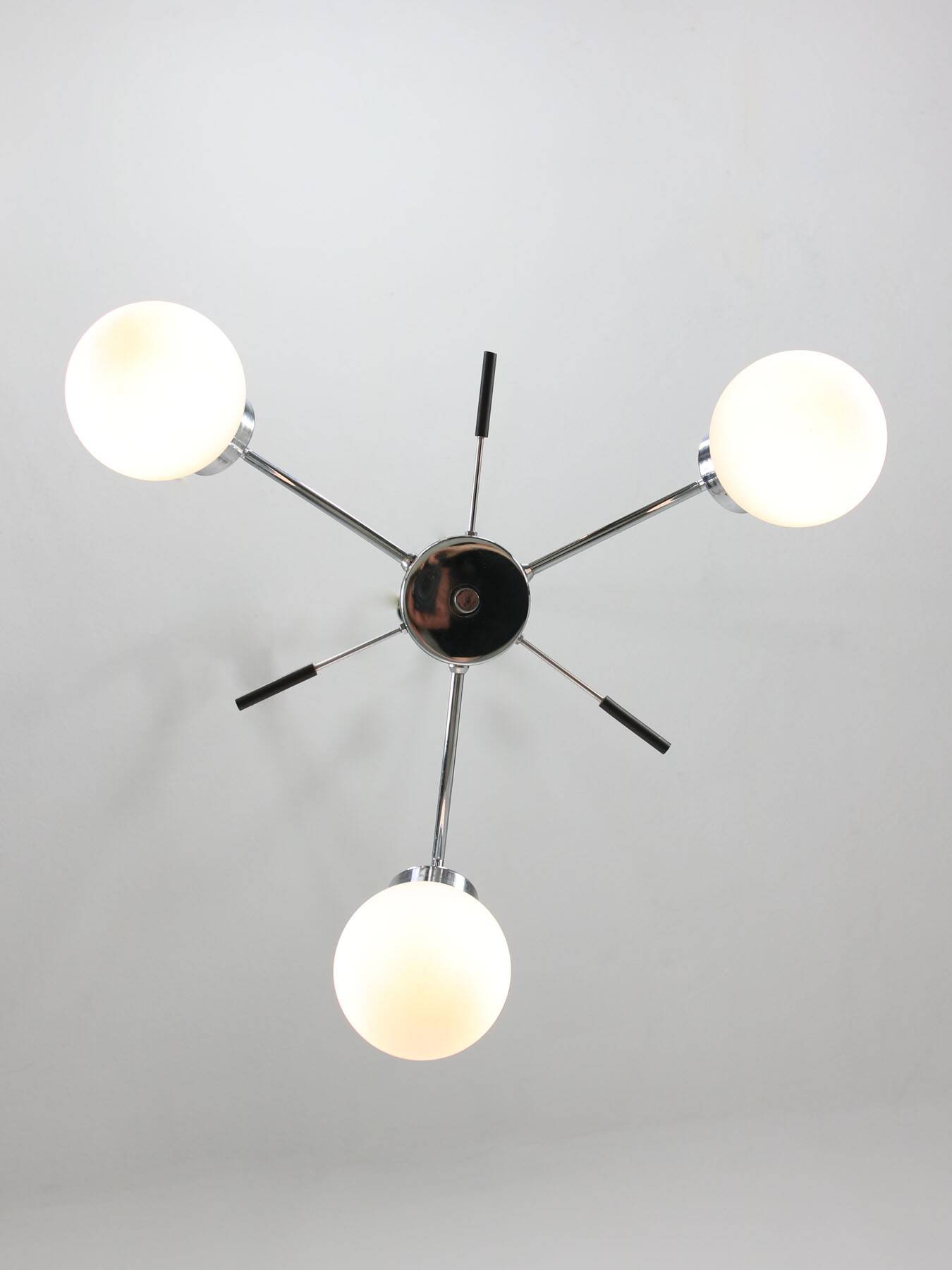 Mid-Century Italian Chrome and Opaline Chandelier