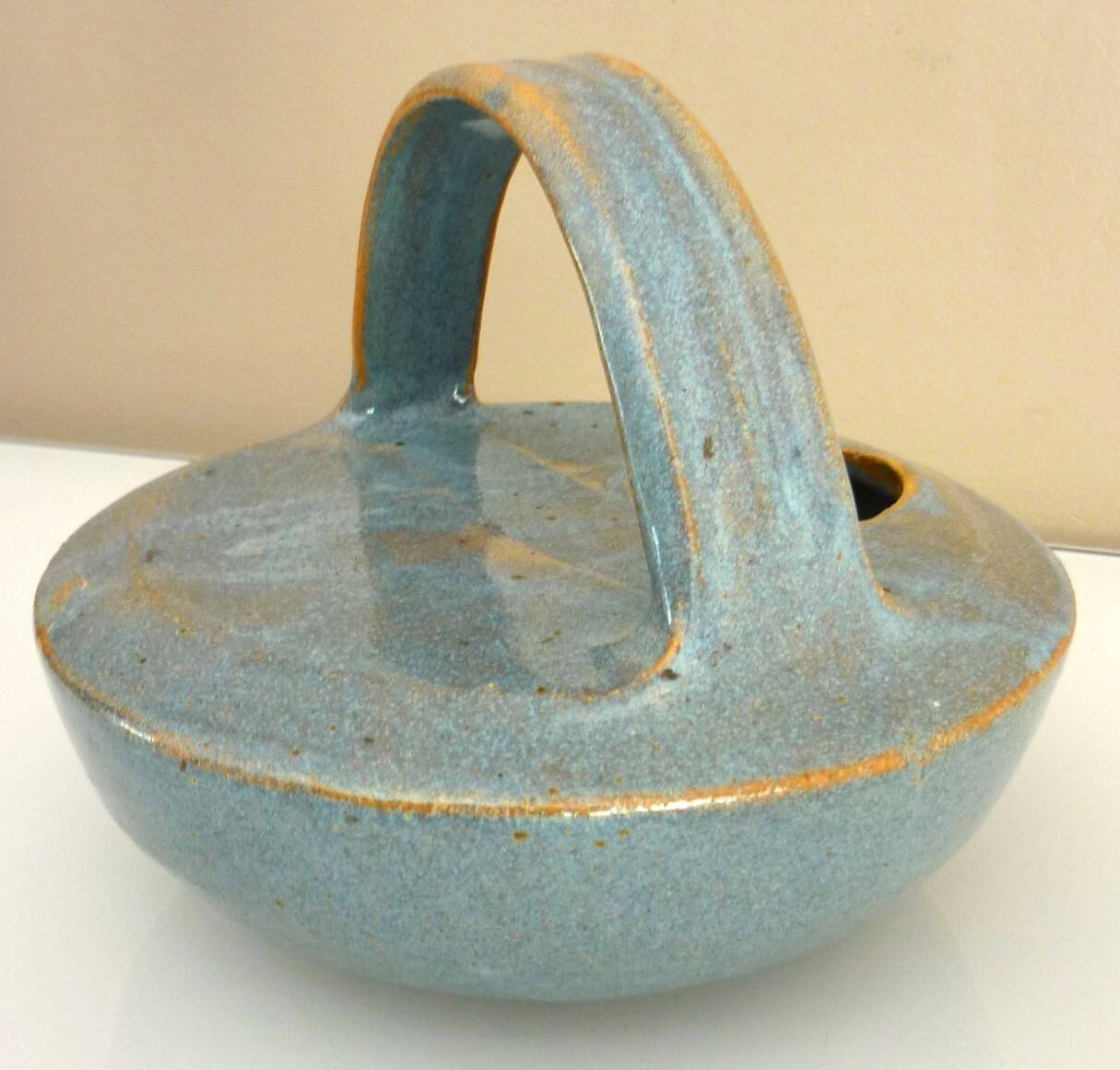 Teapot, enameled ceramic art, signed Michel Vergnes, Kerbénoën pottery