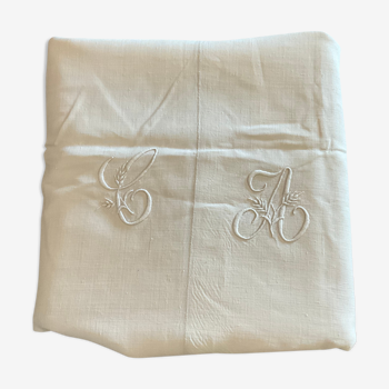 Old embroidered sheet.monogram CA .linen /cotton