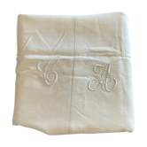 Drap ancien brodé, monogramme CA en lin et coton