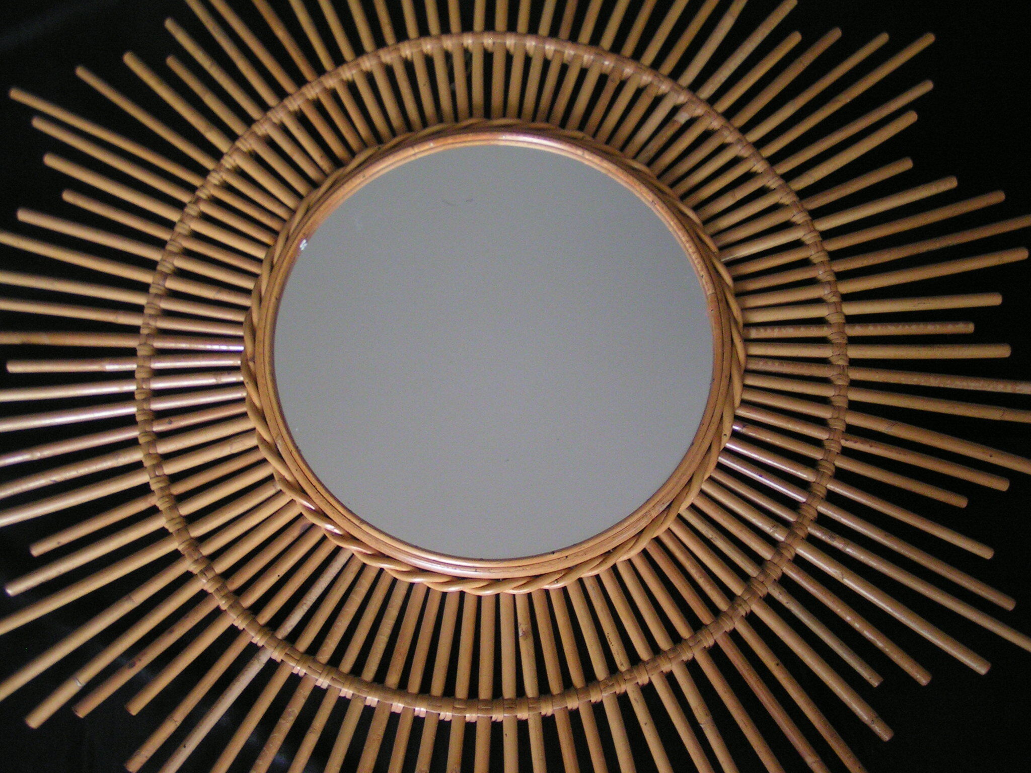 Mirror sun rattan years 60 - 80x80 cm