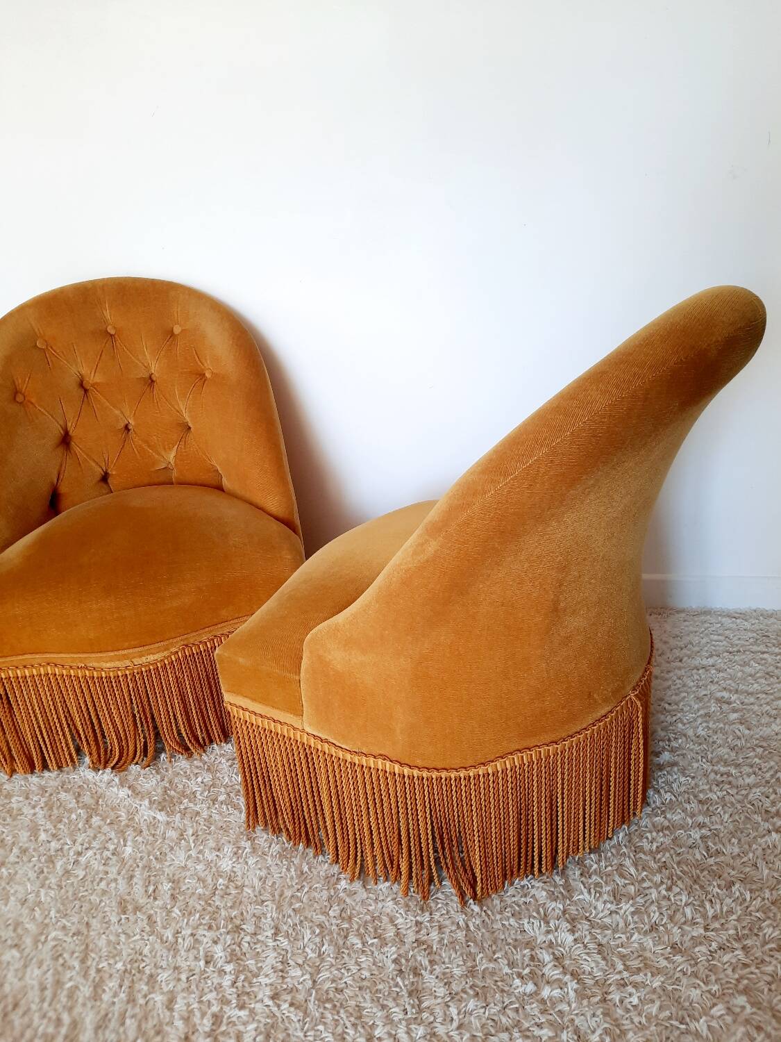Paire fauteuil crapaud velour raz doré