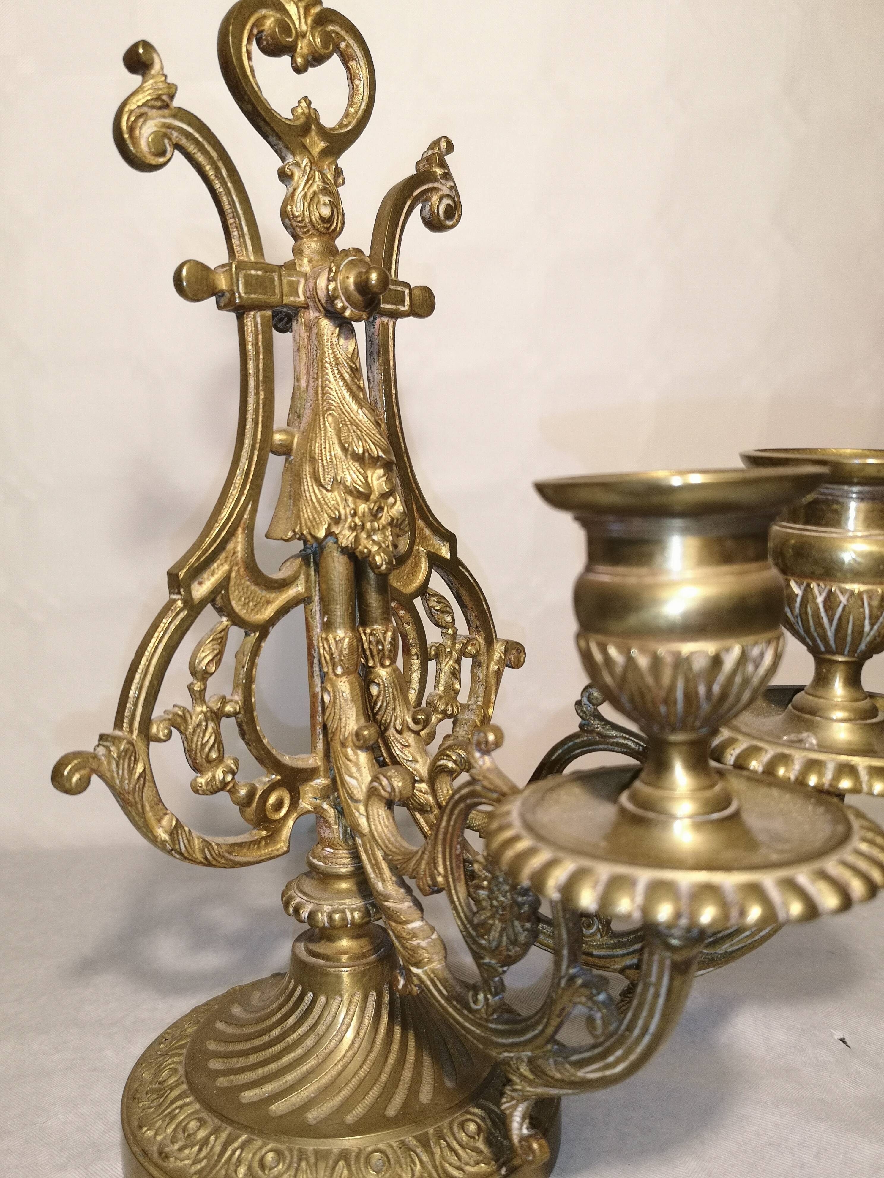 Pair of piano candlesticks in golden bronze 19th century