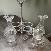 Ancien serviteur huile et vinaigre argent et verre taillé