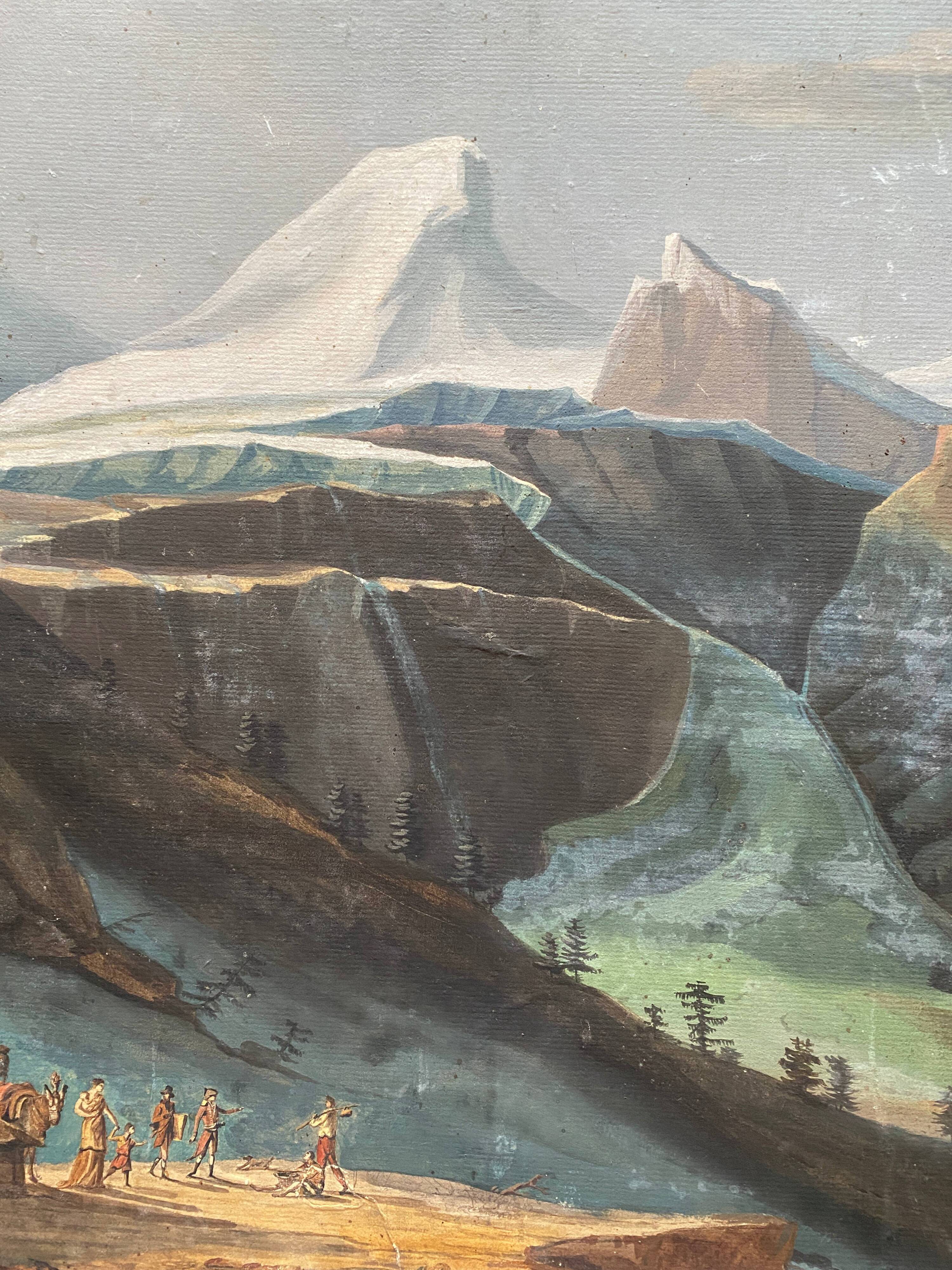 Old Gouache Painting (18th/19th century) View of the Galcier Alps (Vorderaar?) Switzerland