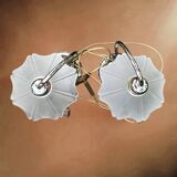 Pair of vintage lamps in chrome metal and frosted textured glass - Massive